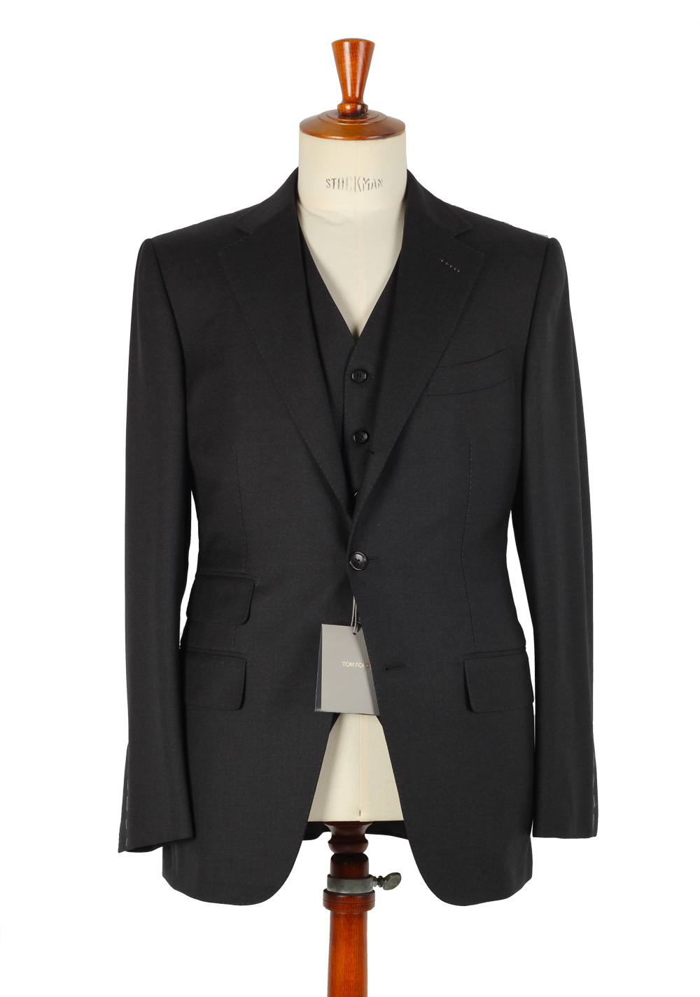 TOM FORD Charcoal 3 Piece Suit Size 50 / 40R U.S. Wool Base B | Costume Limité