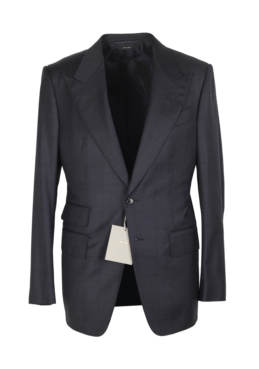 TOM FORD Spencer Checked Navy Suit Size 46 / 36R U.S. Wool Fit D | Costume Limité