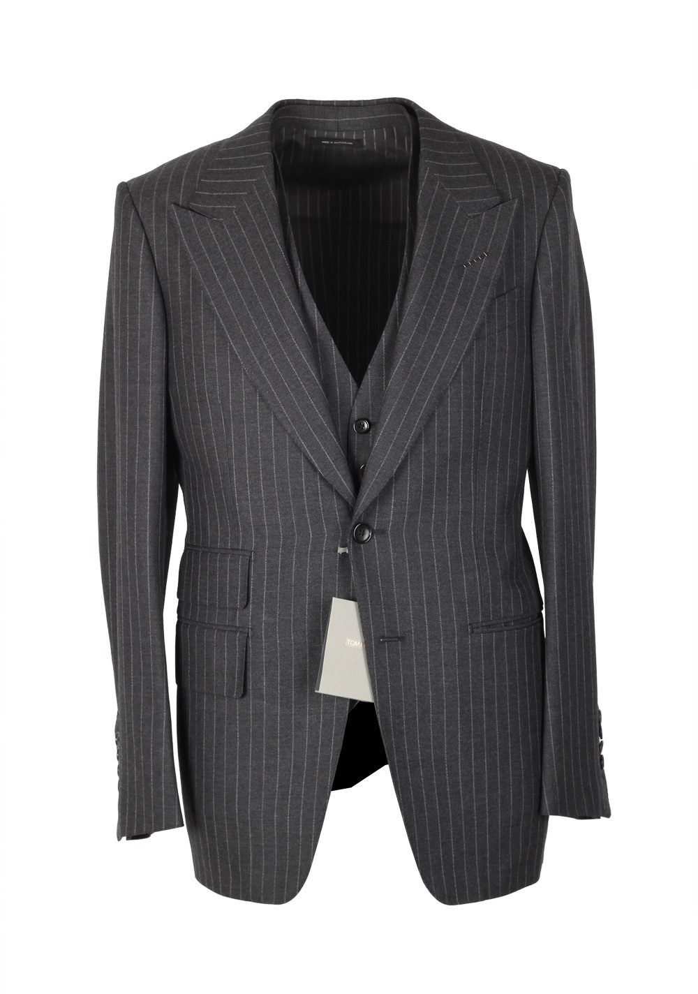 TOM FORD Shelton Gray Striped 3 Piece Suit Size 46 / 36R U.S. Wool ...