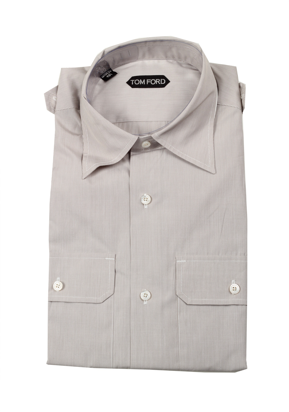 TOM FORD Striped White Gray Casual Shirt Size 40 / 15,75 U.S. | Costume Limité