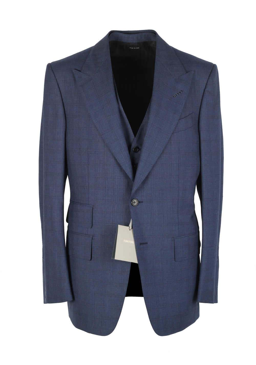 TOM FORD Windsor Checked Blue 3 Piece Suit Size 48 / 38R U.S. Wool Fit ...