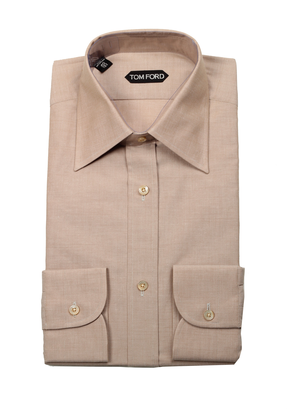 TOM FORD Solid Beige Dress Shirt Size 40 / 15,75 U.S. | Costume Limité