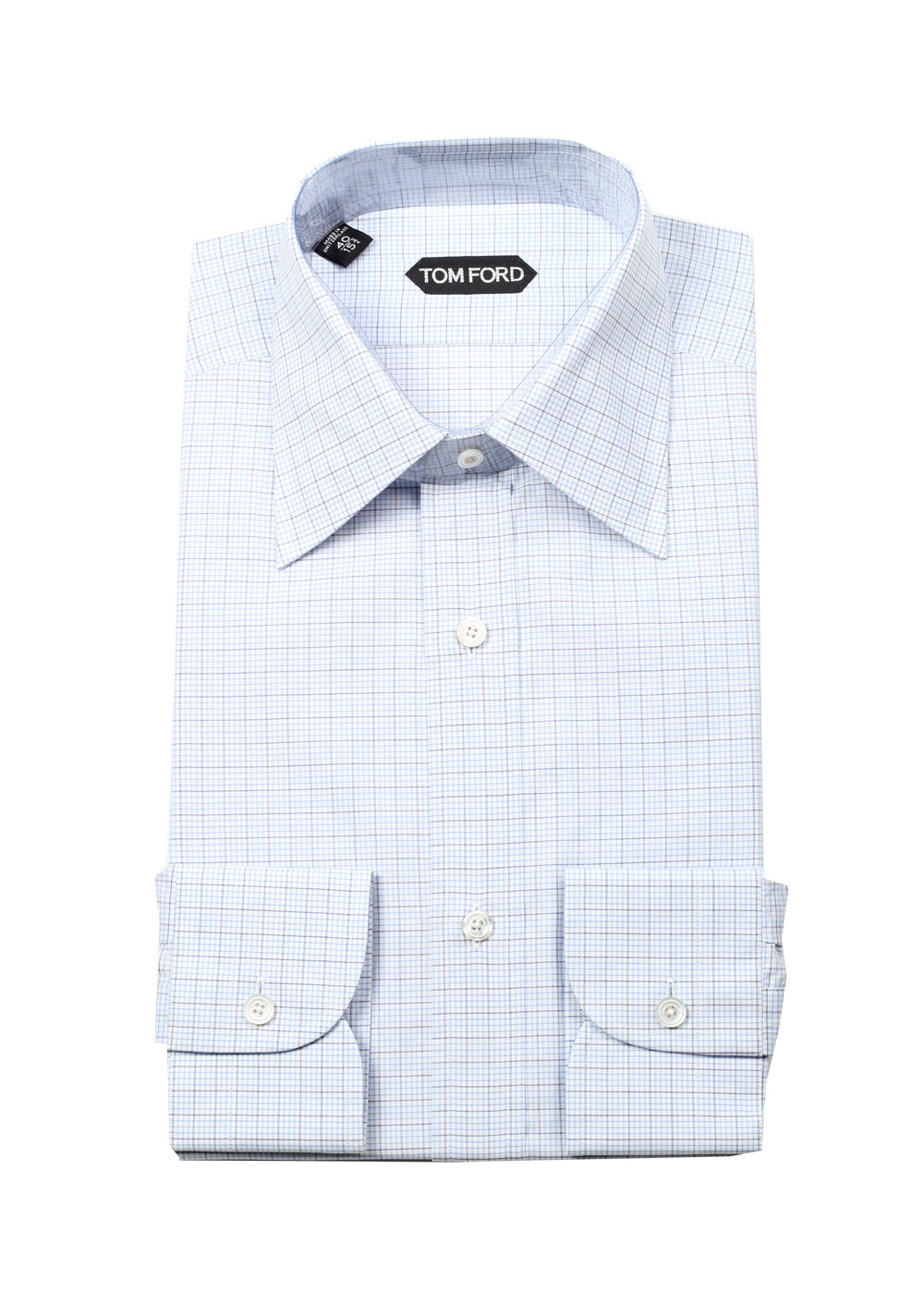 TOM FORD Checked White Blue Dress Shirt Size 40 / 15,75 U.S. | Costume Limité