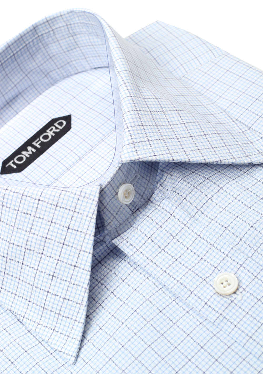 TOM FORD Checked White Blue Dress Shirt Size 40 / 15,75 U.S. | Costume Limité