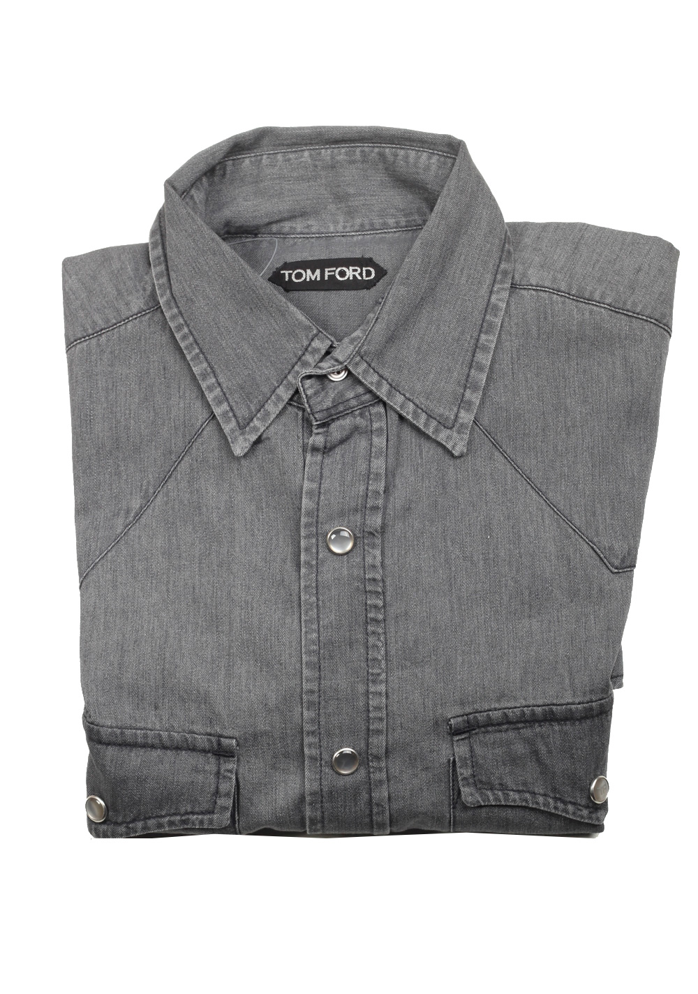 TOM FORD Solid Gray Denim Western Casual Shirt Size 39 / 15.5 U.S. | Costume Limité