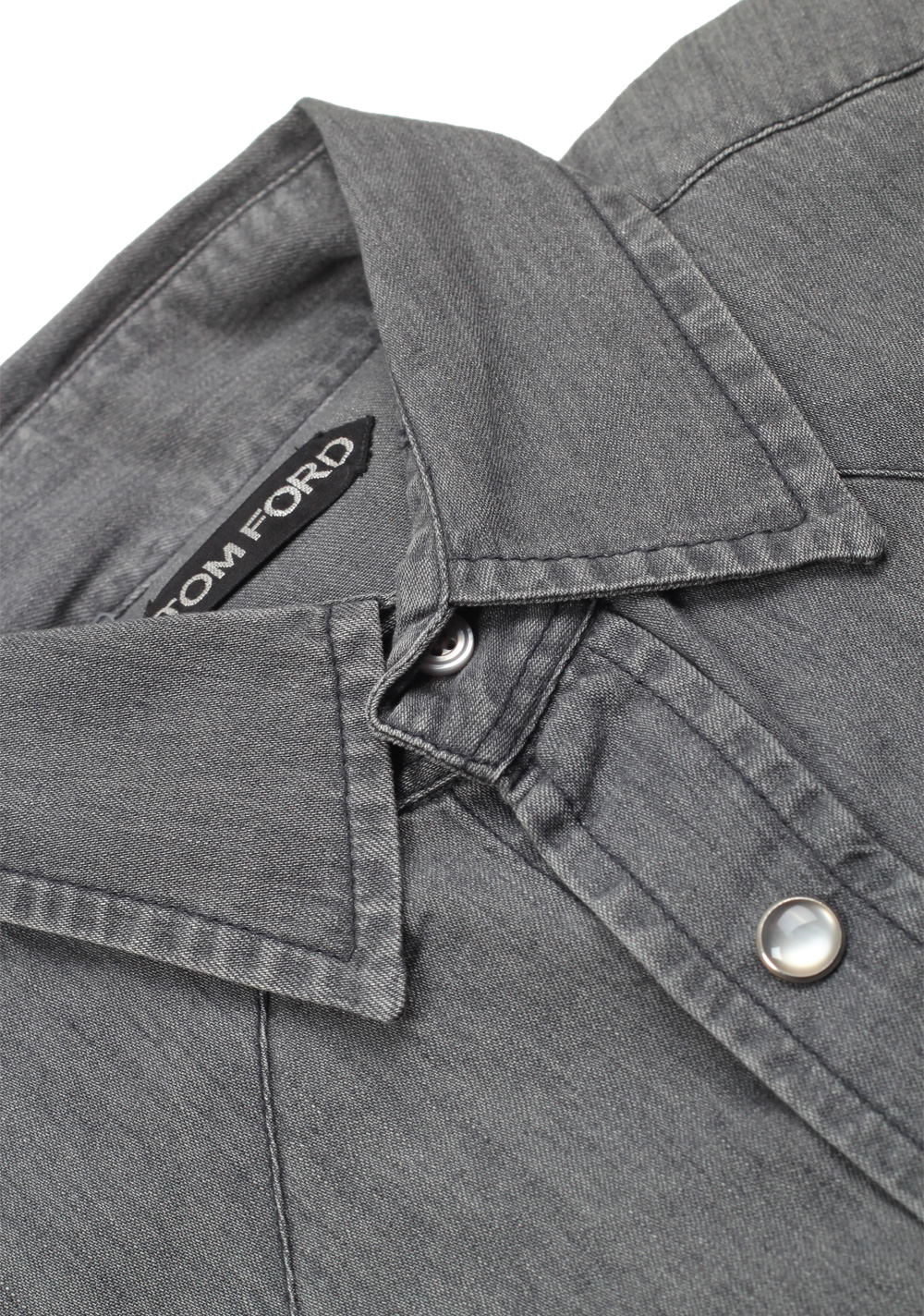 TOM FORD Solid Gray Denim Western Casual Shirt Size 39 / 15.5 U.S. | Costume Limité