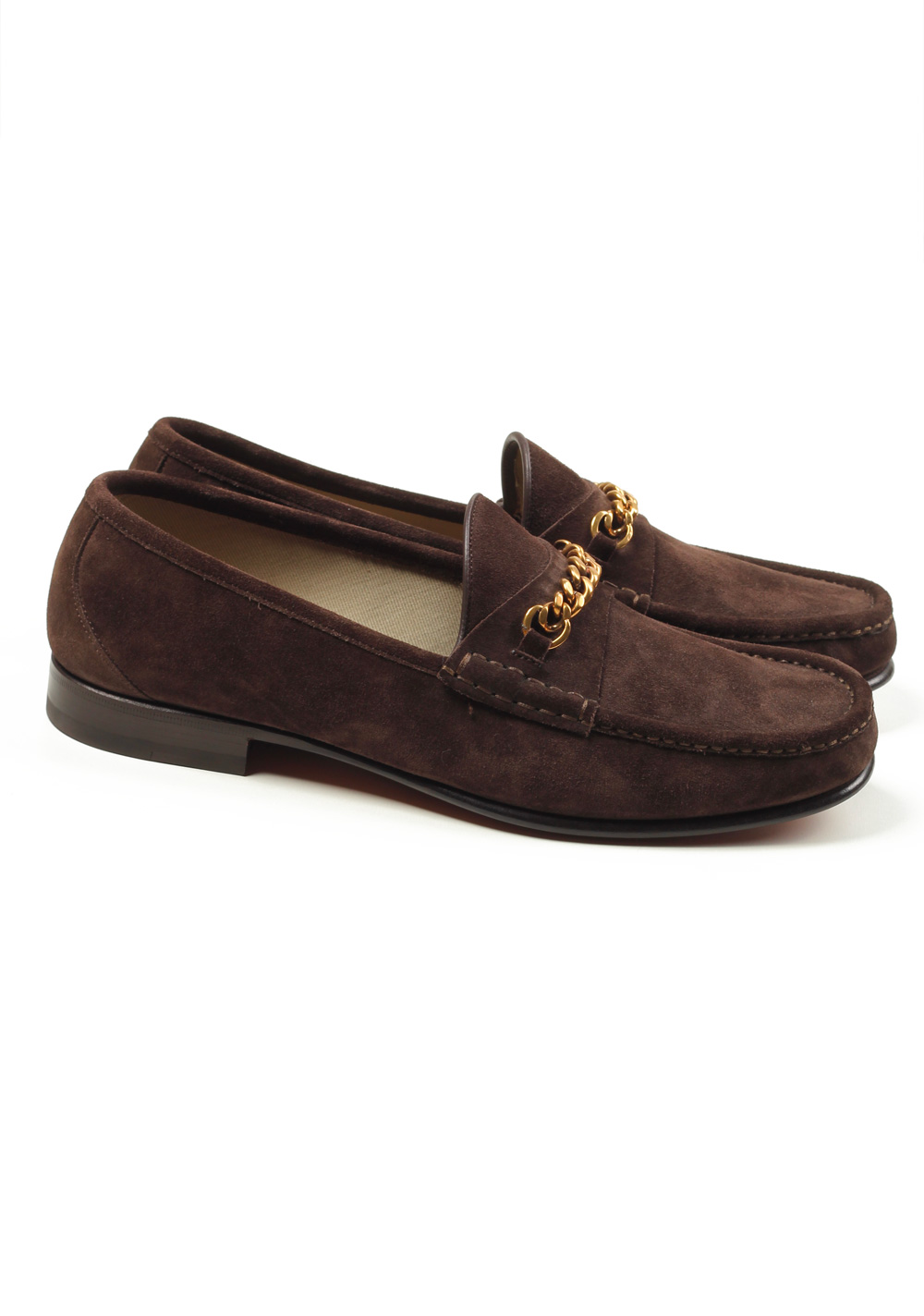 TOM FORD York Brown Suede Chain Loafers 