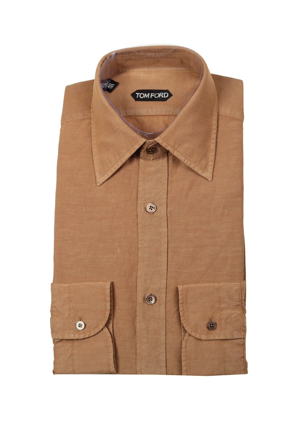 TOM FORD Solid Brown Dress Shirt Size 40 / 15,75 U.S. | Costume Limité