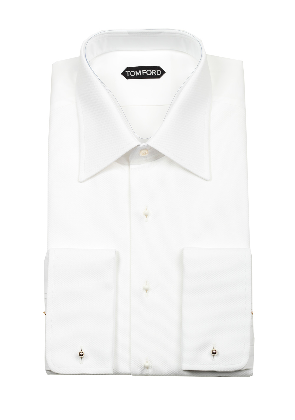 TOM FORD Solid White Pique Tuxedo Shirt With French Cuffs | Costume Limité