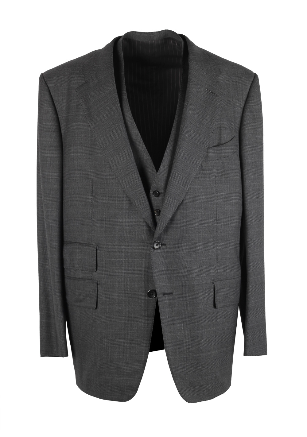 TOM FORD Windsor Gray Checked 3 Piece Suit Size 58 / 48R U.S. Wool Fit A | Costume Limité