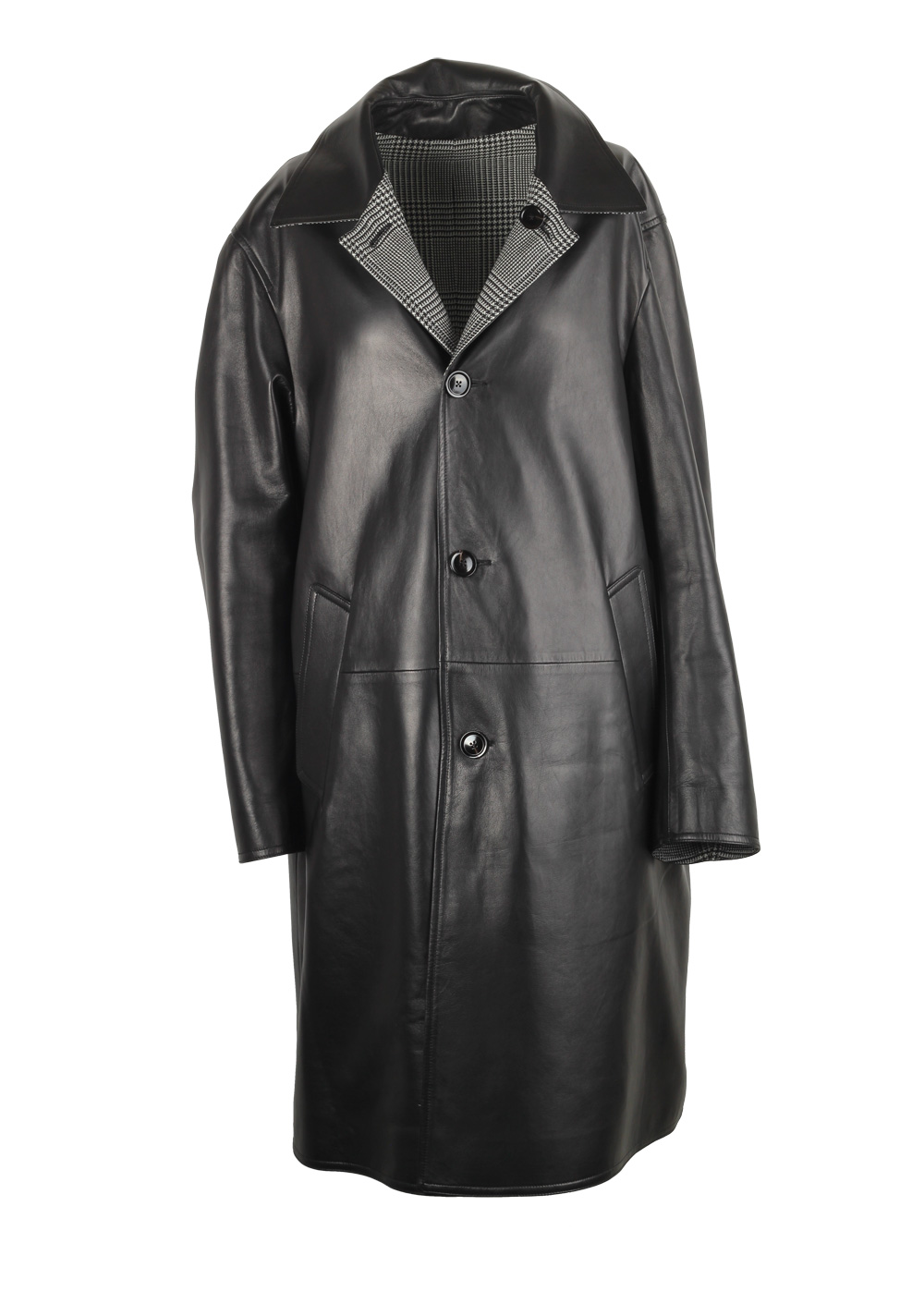 TOM FORD Black Reversible Leather And Wool Coat Size 52 / 42R U.S. | Costume Limité