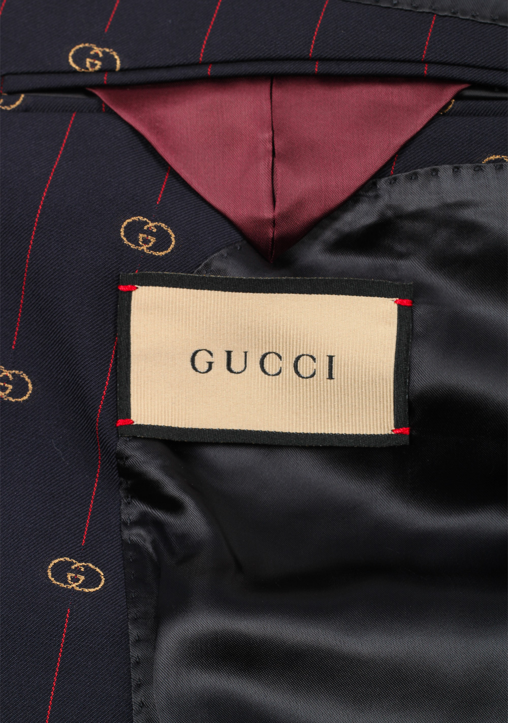 Gucci Blue Red Double Breasted GG Signature Suit | Costume Limité