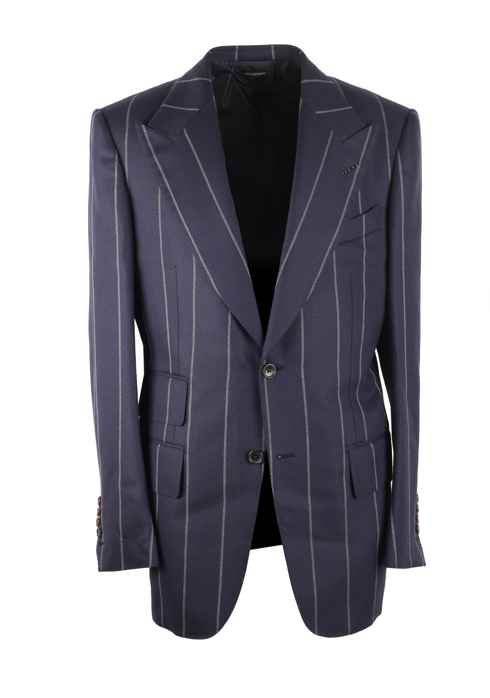 TOM FORD Buckingham Blue Striped Suit Size 48 / 38R U.S. Fit C | Costume Limité