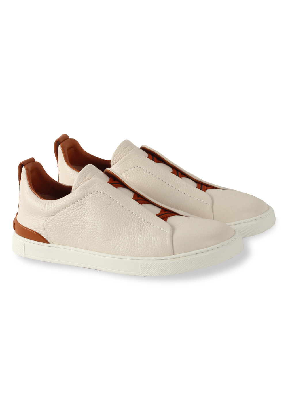 ZEGNA Triple Stitch White Brown Leather Shoes | Costume Limité