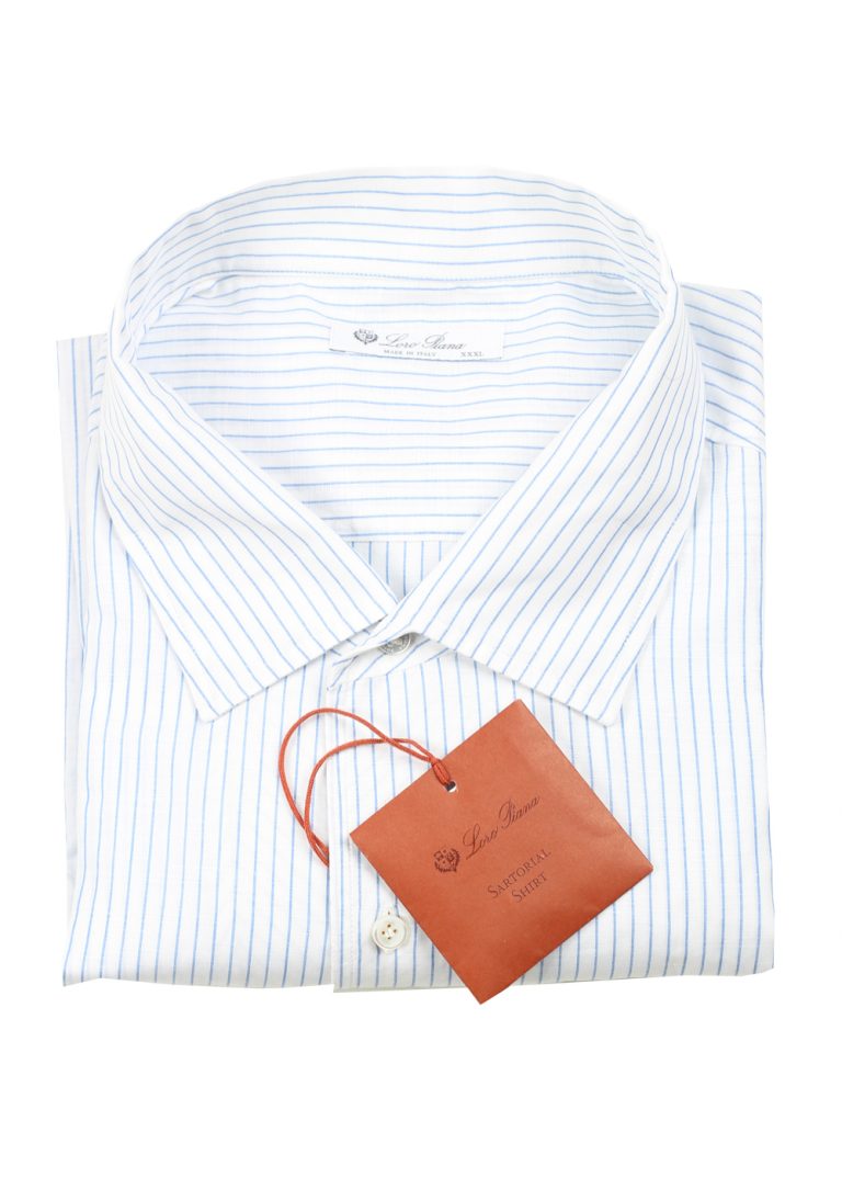 Loro Piana Striped Blue White Linen Cotton Shirt Size XXXL / 44 IT / 17,5 U.S. - thumbnail | Costume Limité
