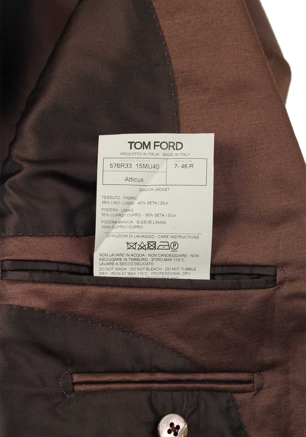 TOM FORD Atticus Brown Sport Coat Size 46 / 36R U.S. | Costume Limité