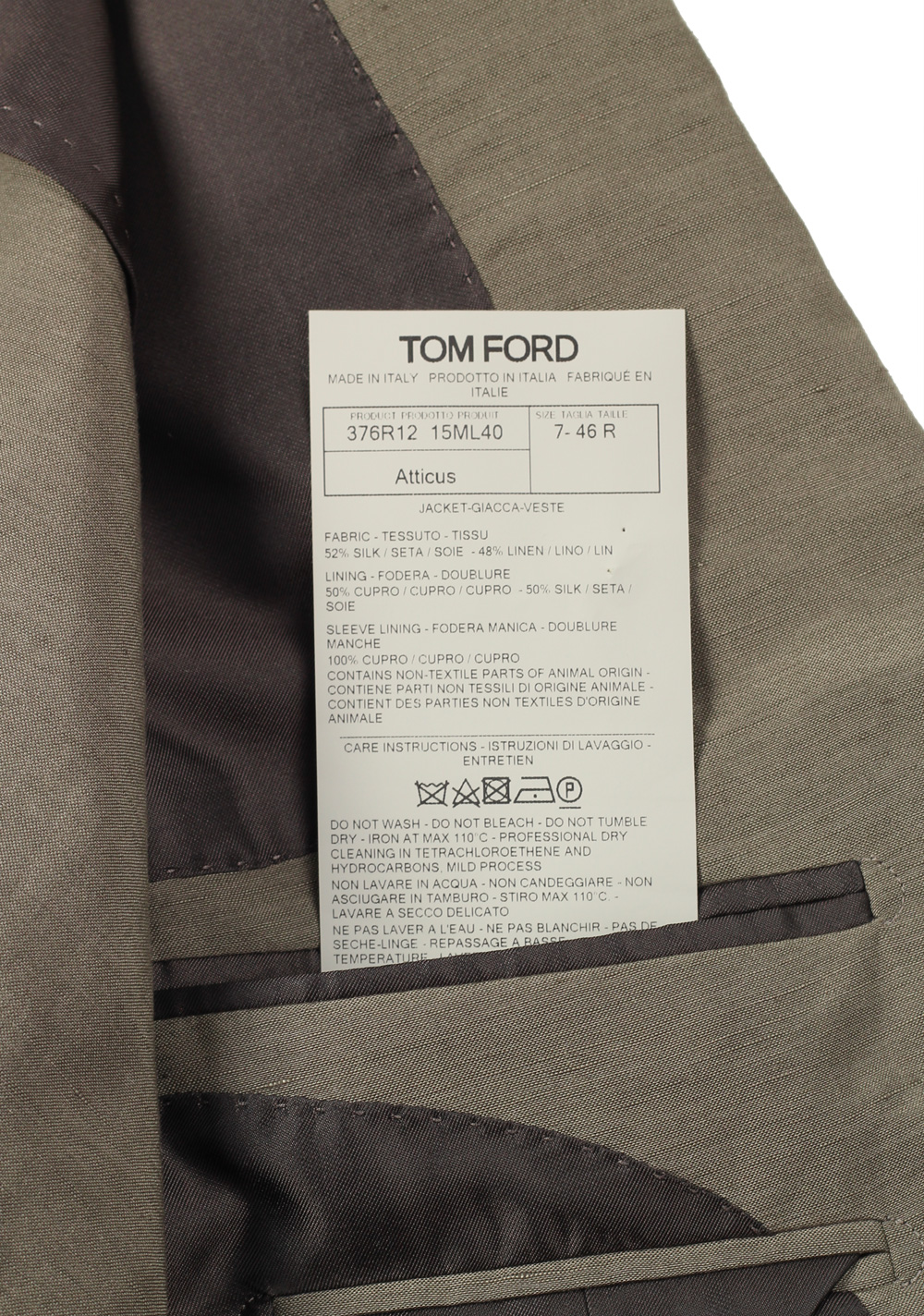 TOM FORD Atticus Grayish Green Sport Coat Size 46 / 36R U.S. | Costume Limité