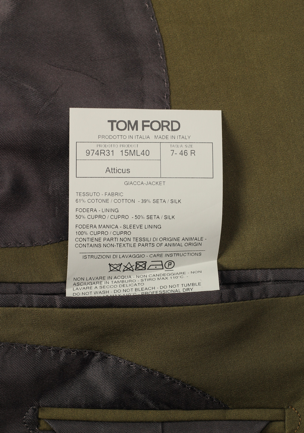 TOM FORD Atticus Green Suit Size 46 / 36R U.S. | Costume Limité