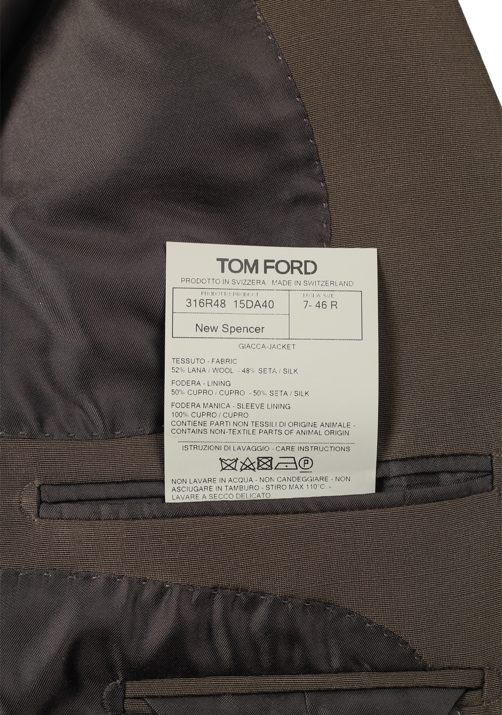 TOM FORD New Spencer Solid Grayish Brown Suit Size 46 / 36R U.S. | Costume Limité