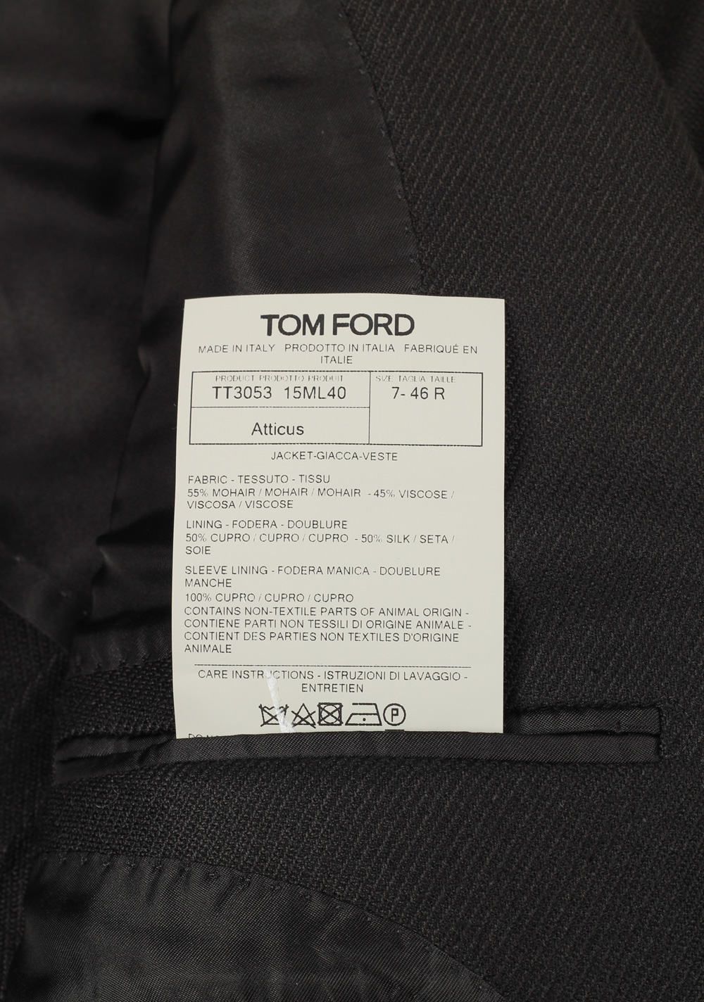 TOM FORD Atticus Black Sport Coat Size 46 / 36R U.S. | Costume Limité