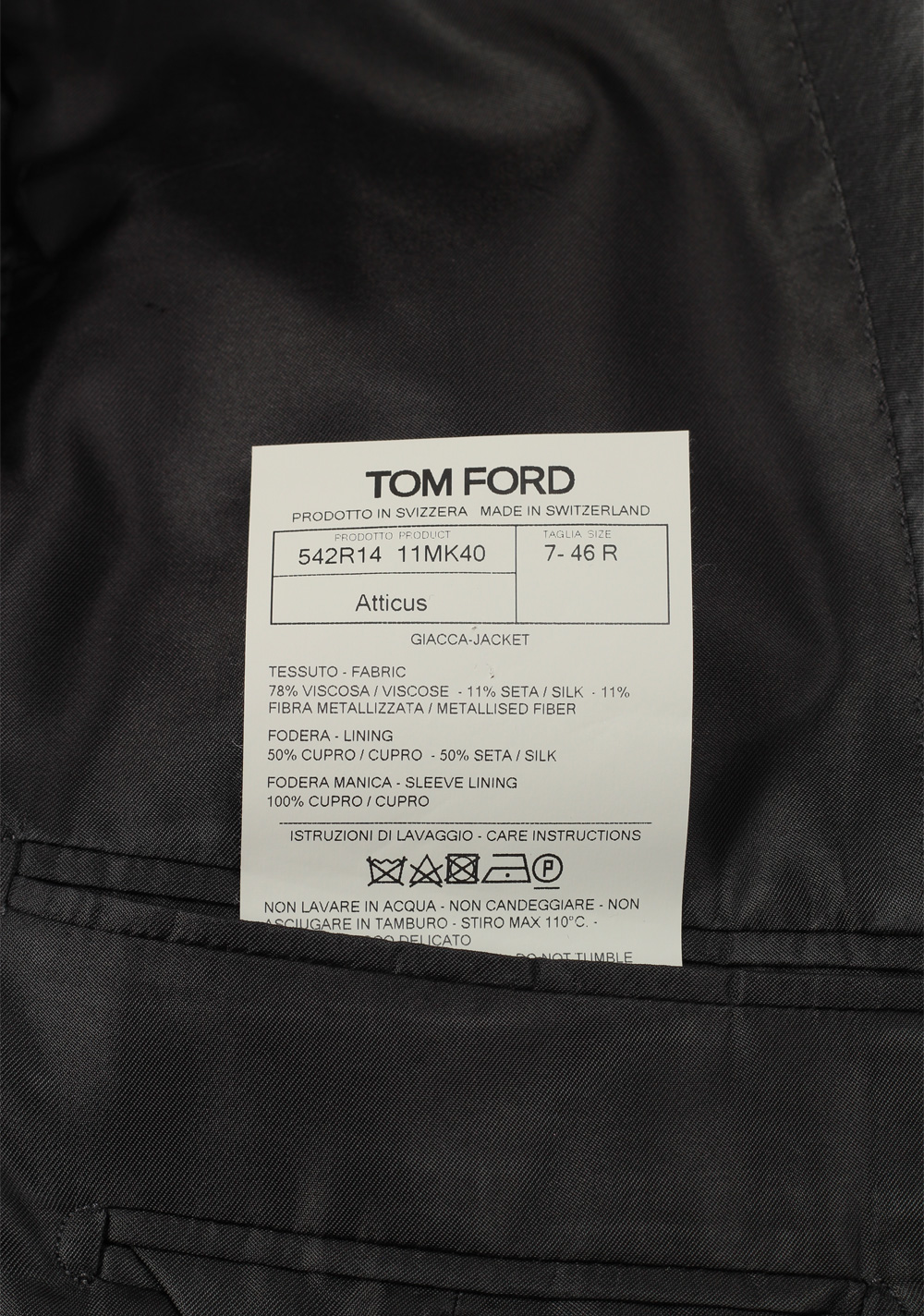 TOM FORD Atticus Black Silver Tuxedo Dinner Jacket Size 46 / 36R U.S. | Costume Limité