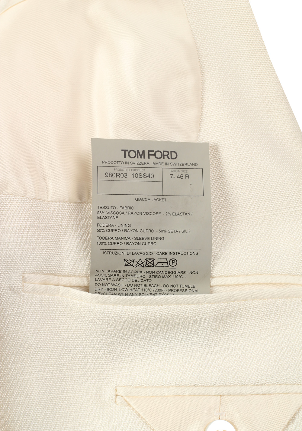 TOM FORD Atticus Off White Sport Coat Size 46 / 36R U.S. | Costume Limité