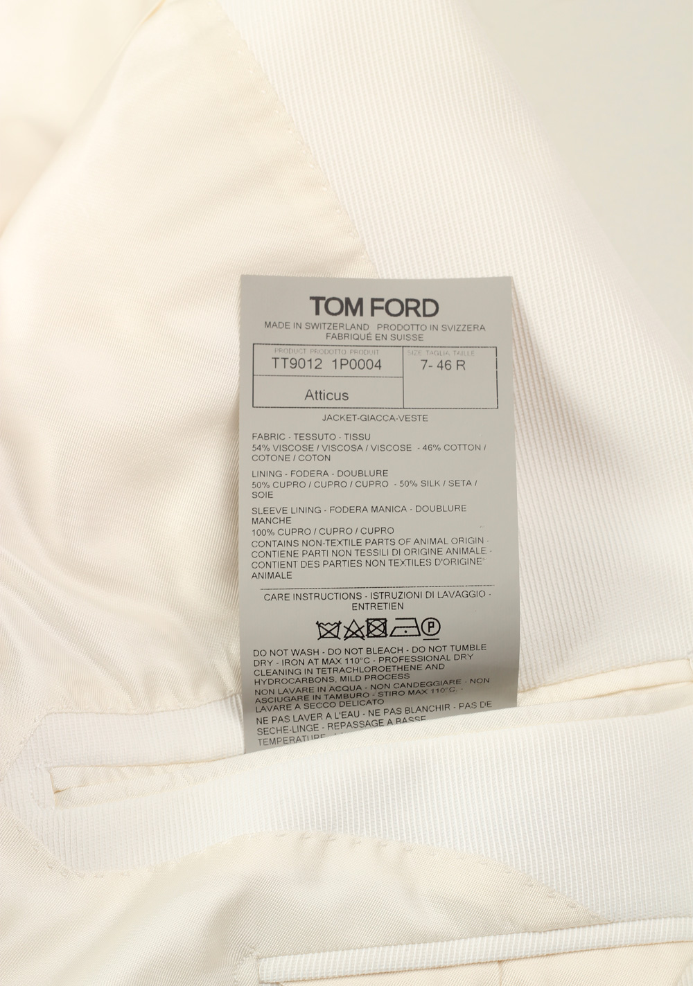 TOM FORD Atticus White Sport Coat Size 46 / 36R U.S. | Costume Limité