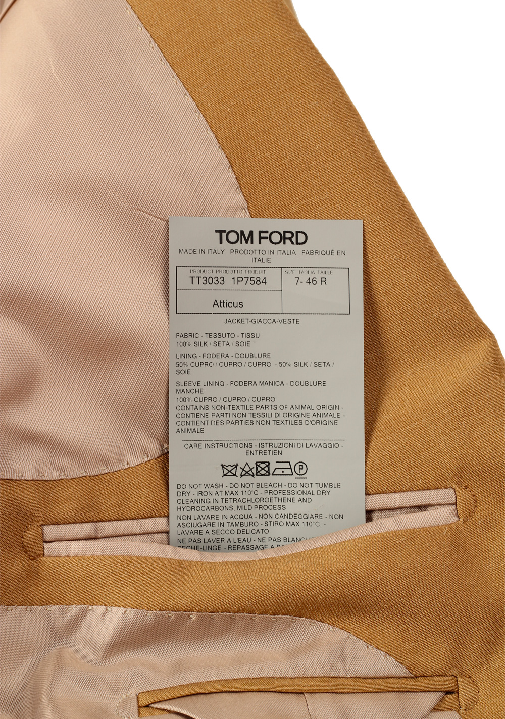 TOM FORD Shelton Beige Silk Double breasted Sport Coat Size 46 / 36R U.S. | Costume Limité