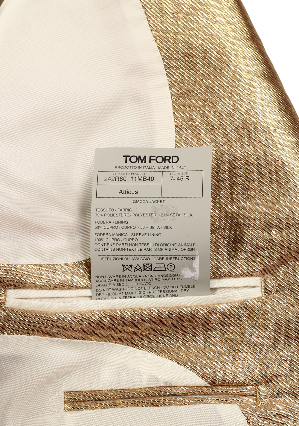 TOM FORD Atticus Gold Sport Coat Size 46 / 36R U.S. | Costume Limité