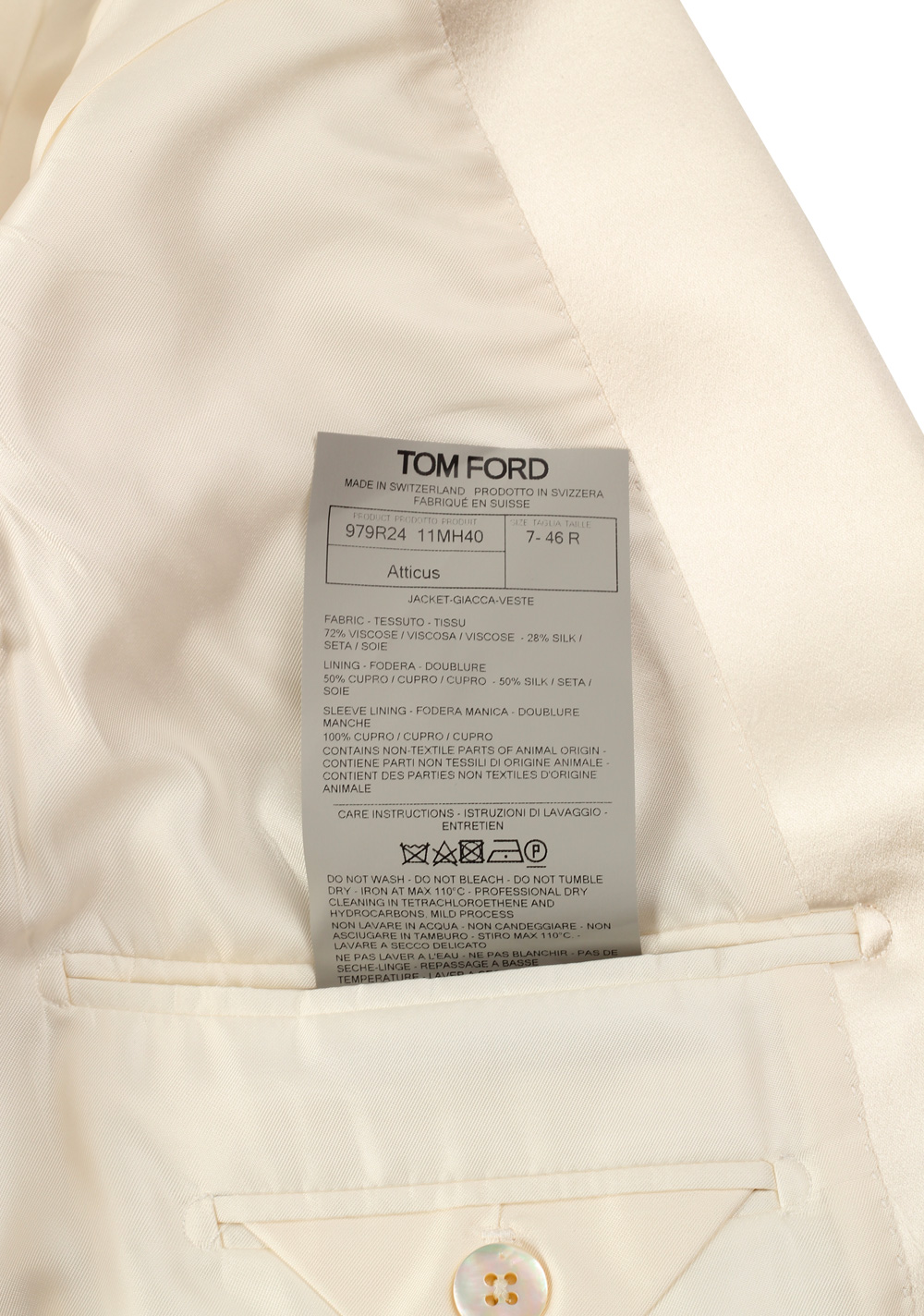 TOM FORD Atticus Ivory Tuxedo Dinner Jacket Size 46 / 36R U.S. | Costume Limité