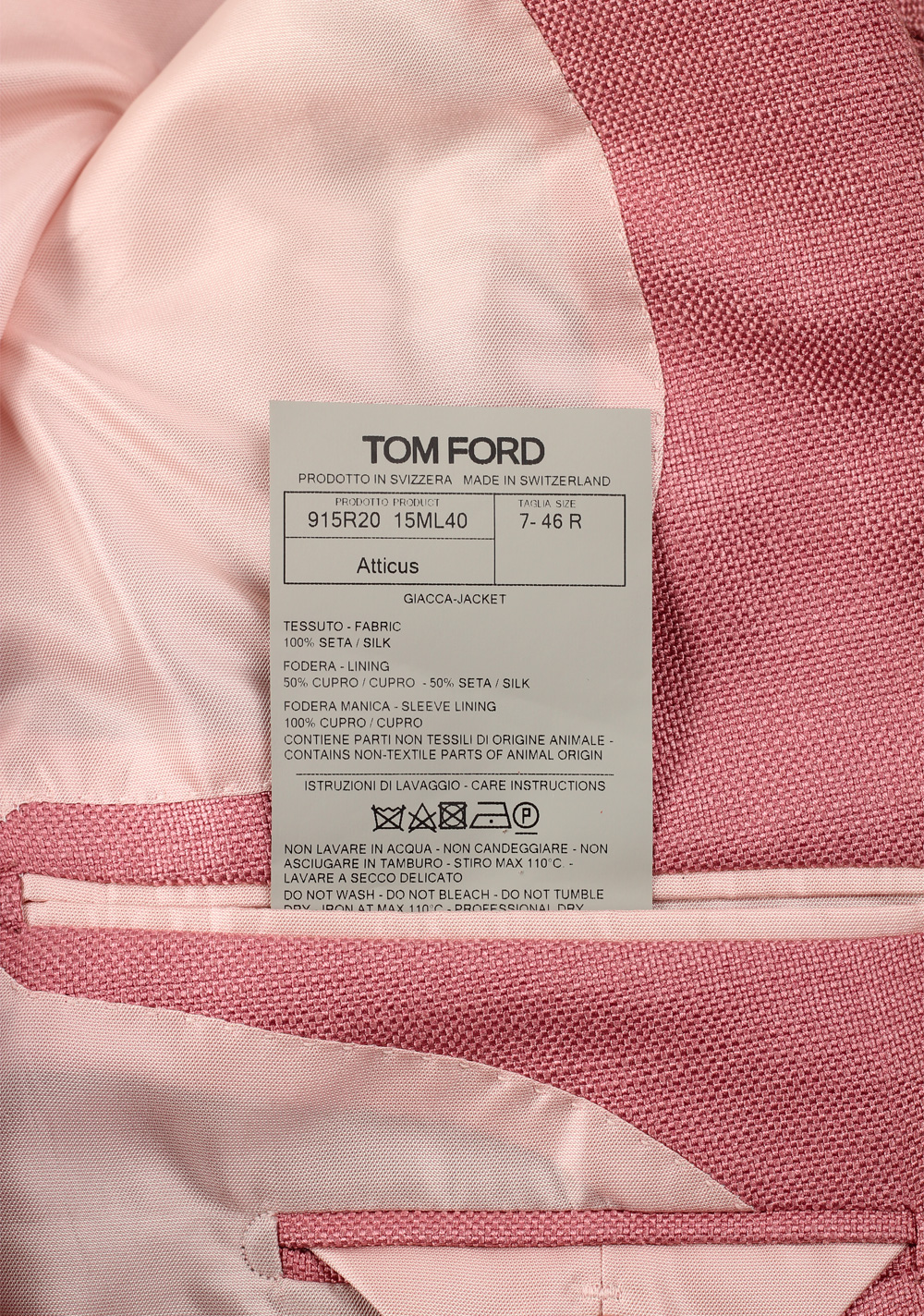 TOM FORD Atticus Pink Silk Suit Size 46 / 36R U.S. | Costume Limité