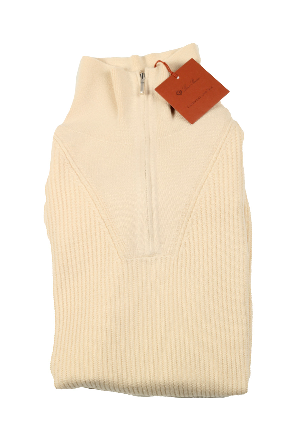 Loro Piana Off White Half Funnel Neck Cashmere Silk Sweater | Costume Limité