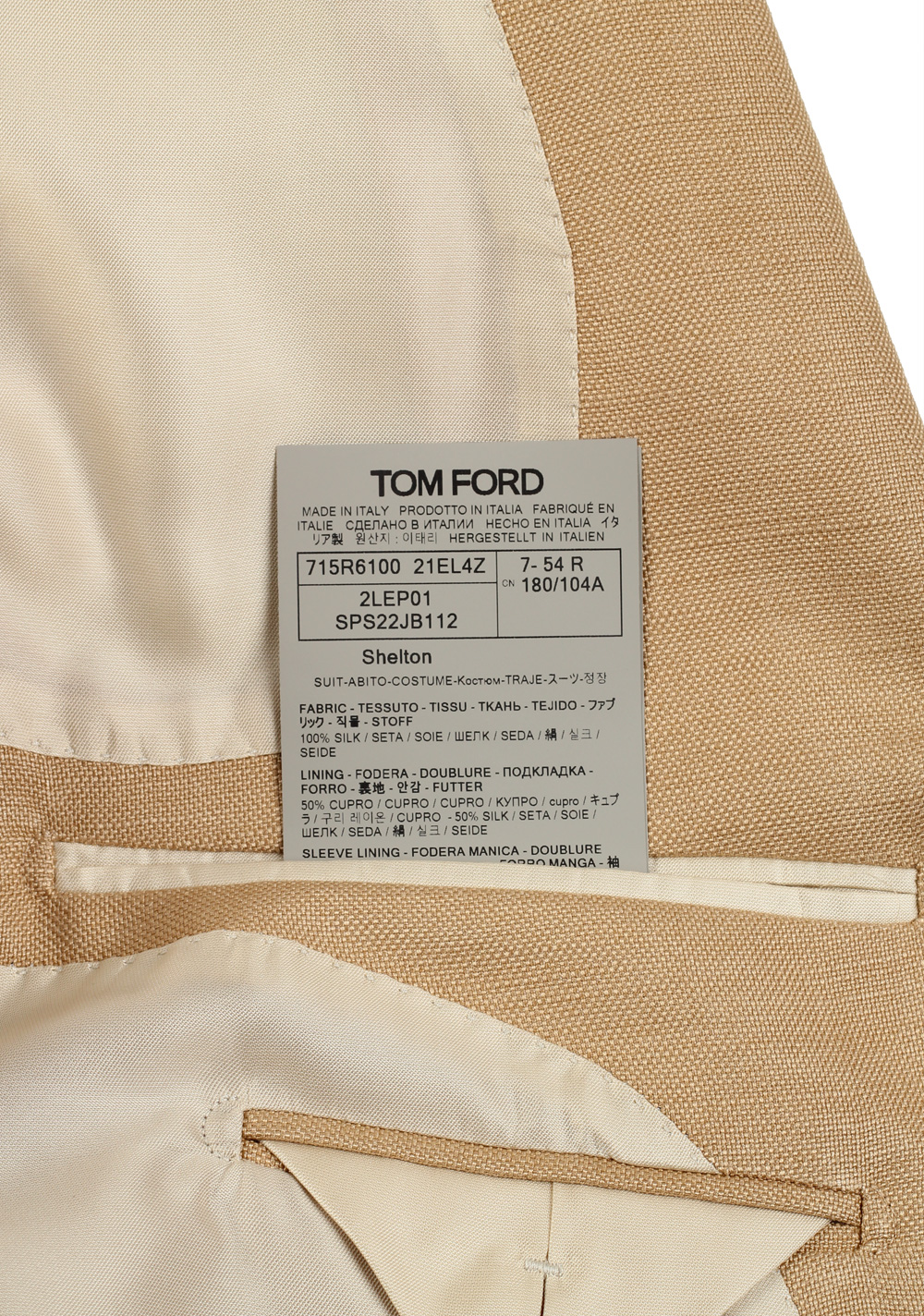 TOM FORD Shelton Silk Beige Suit Size 54 / 44R U.S. | Costume Limité