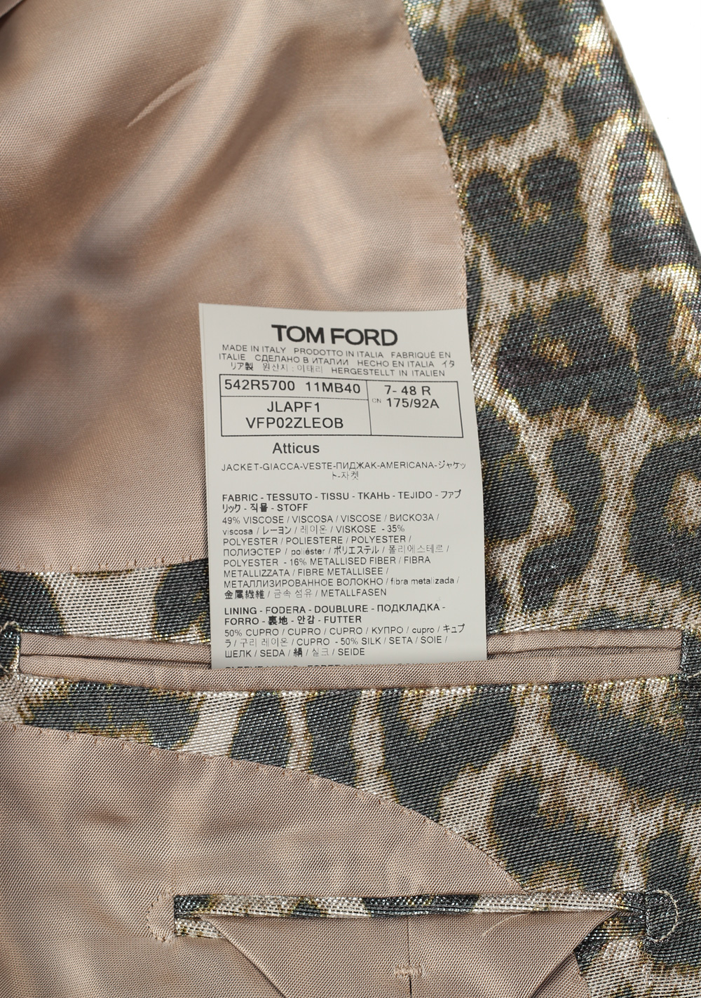 TOM FORD Gold Leopard Atticus Cocktail Dinner Jacket Size 48 / 38R | Costume Limité