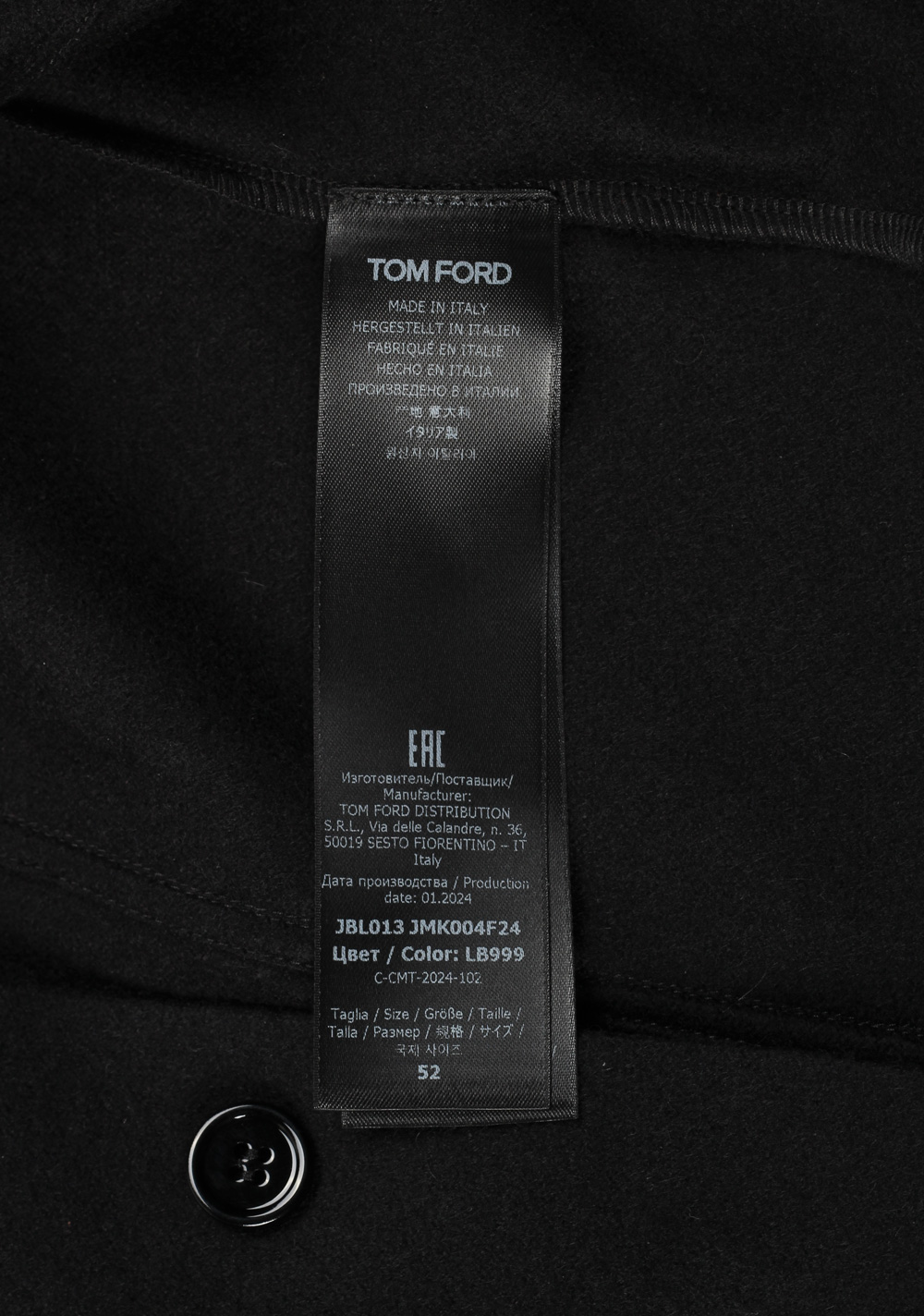 TOM FORD Logo-Appliquéd Black Cashmere Overshirt Size 52 IT / 42R U.S. | Costume Limité