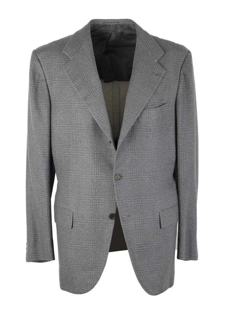 Kiton Gray Checked Sport Coat Size 50 / 40R U.S. In Silk Cashmere - thumbnail | Costume Limité