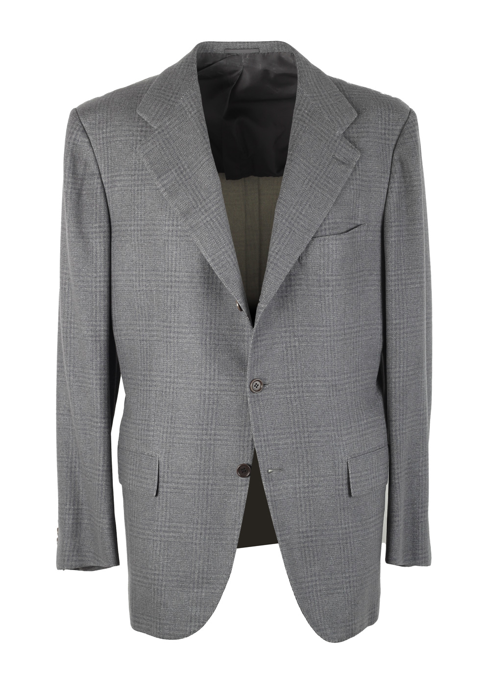 Kiton Gray Checked Sport Coat Size 50 / 40R U.S. In Silk Cashmere | Costume Limité