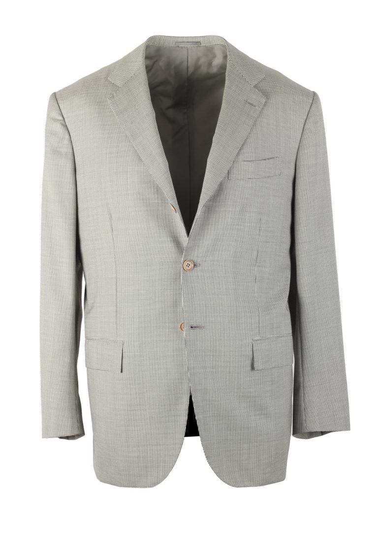 Kiton Gray Houndstooth Diamante Blue Suit Size 50 / 40R U.S. In Wool - thumbnail | Costume Limité